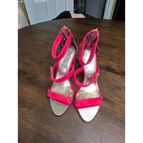 Ted Baker Red Suede High Heel Sandals Strappy Zipper Closure Size US 8 - Picture 4 of 16